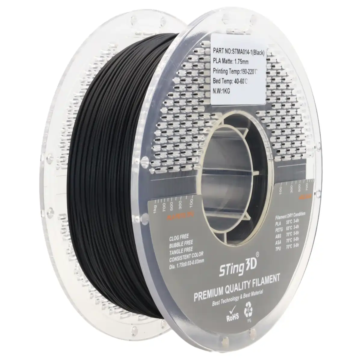 3D Pizza Premium PLA Matte Filament 1kg - Black