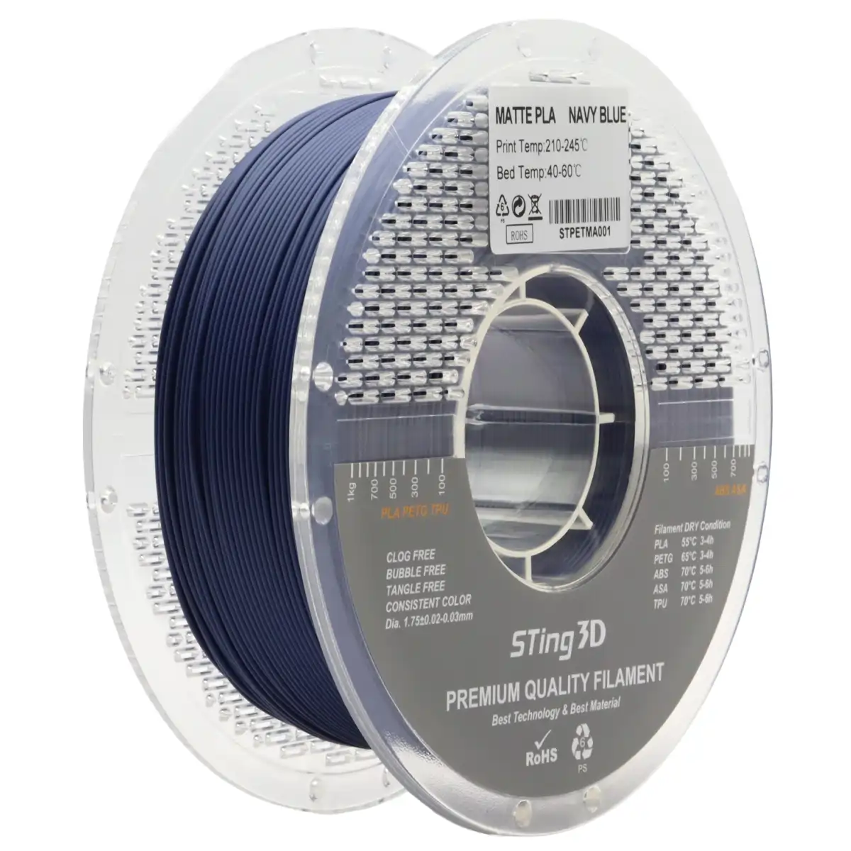 3D Pizza Premium PLA Matte Filament 1kg - Navy Blue