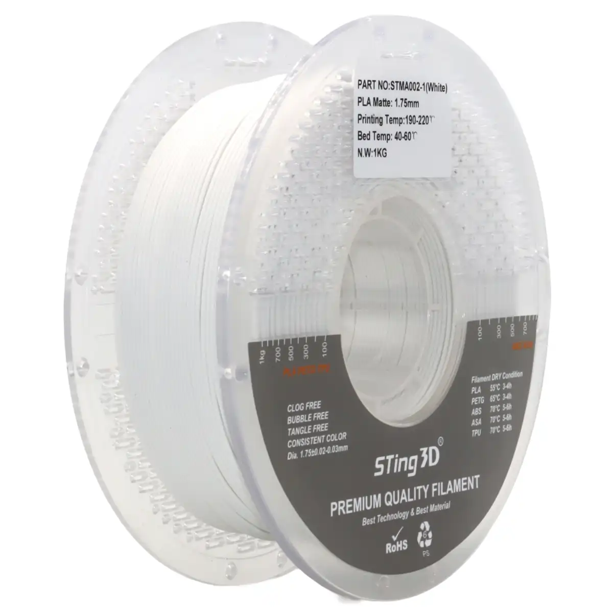 3D Pizza Premium PLA Matte Filament 1kg - White