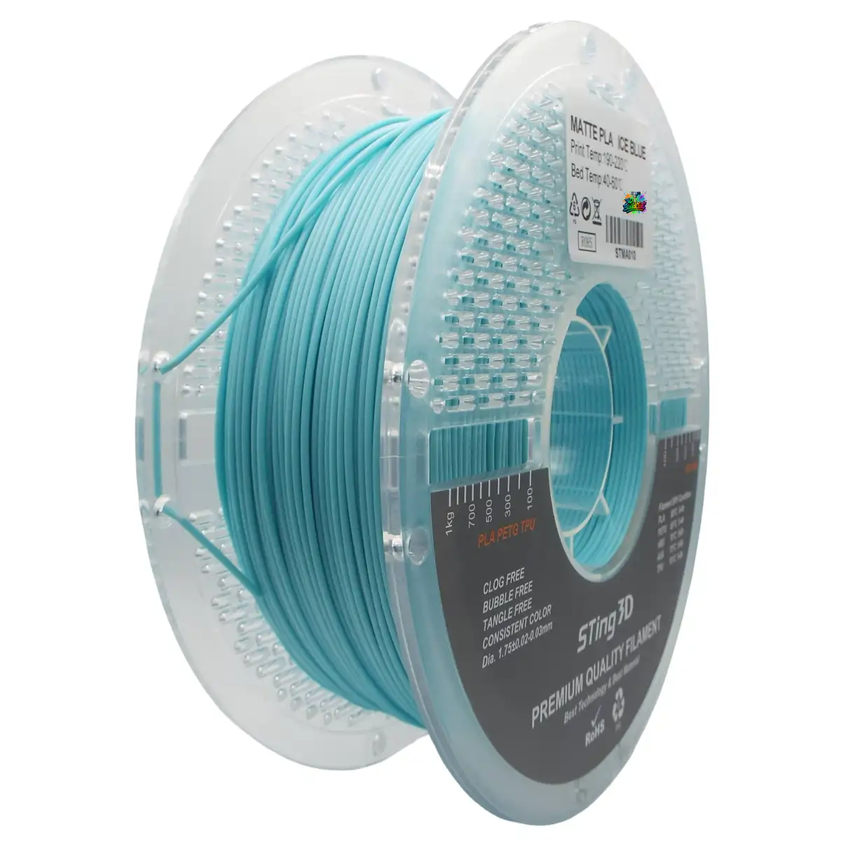3D Pizza Premium PLA Matte Filament 1kg - Ice Blue