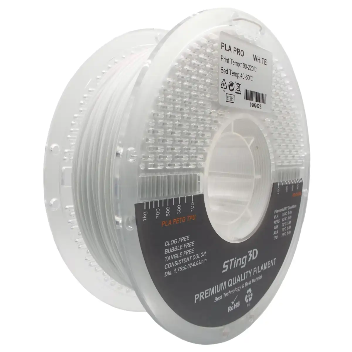[3DPPRO001] 3D Pizza Premium PLA Pro Filament 1kg - White