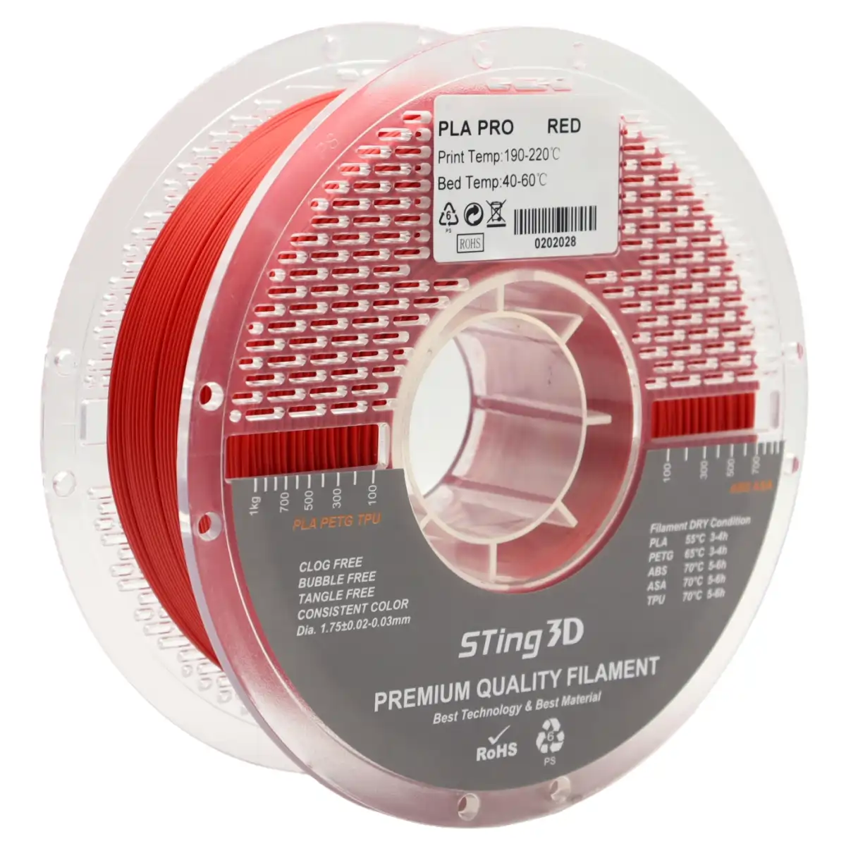 3D Pizza Premium PLA Pro Filament 1kg - Red