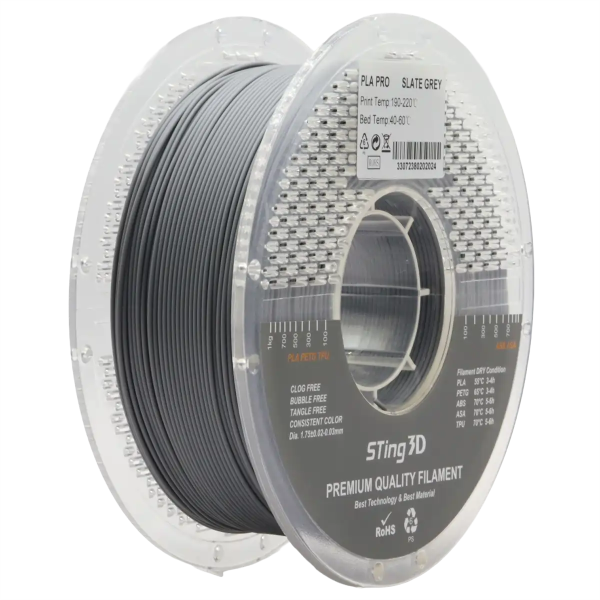 3D Pizza Premium PLA Pro Filament 1kg - Slate Grey